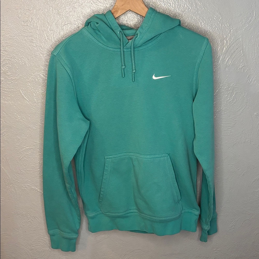 Nike Small Embroidered Swoosh Aqua Pullover Hoodie Sweatshirt